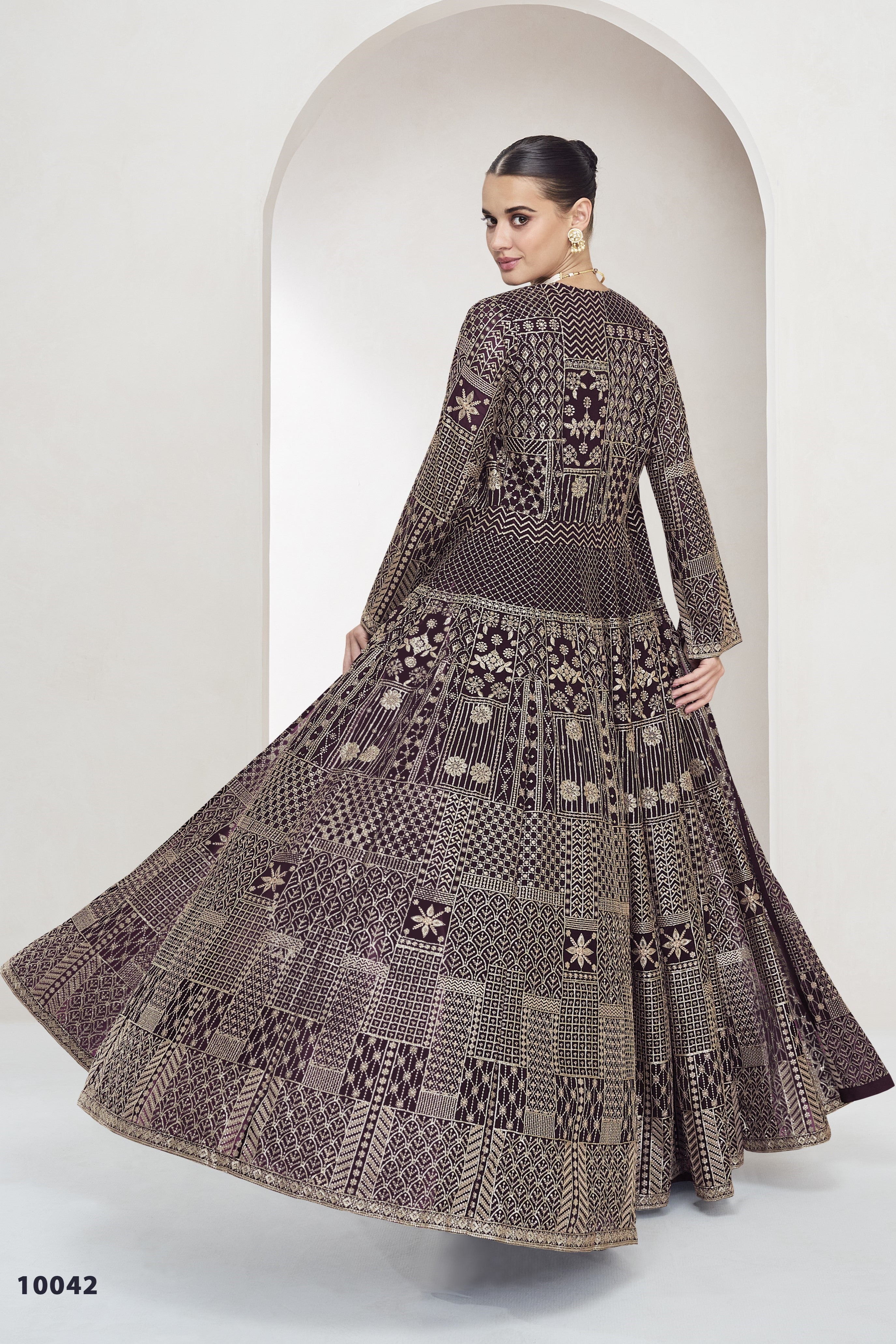 Maroon Georgette Palazzo with Choli & Jacket For Wedding & Indian Festival - Embroidery Work