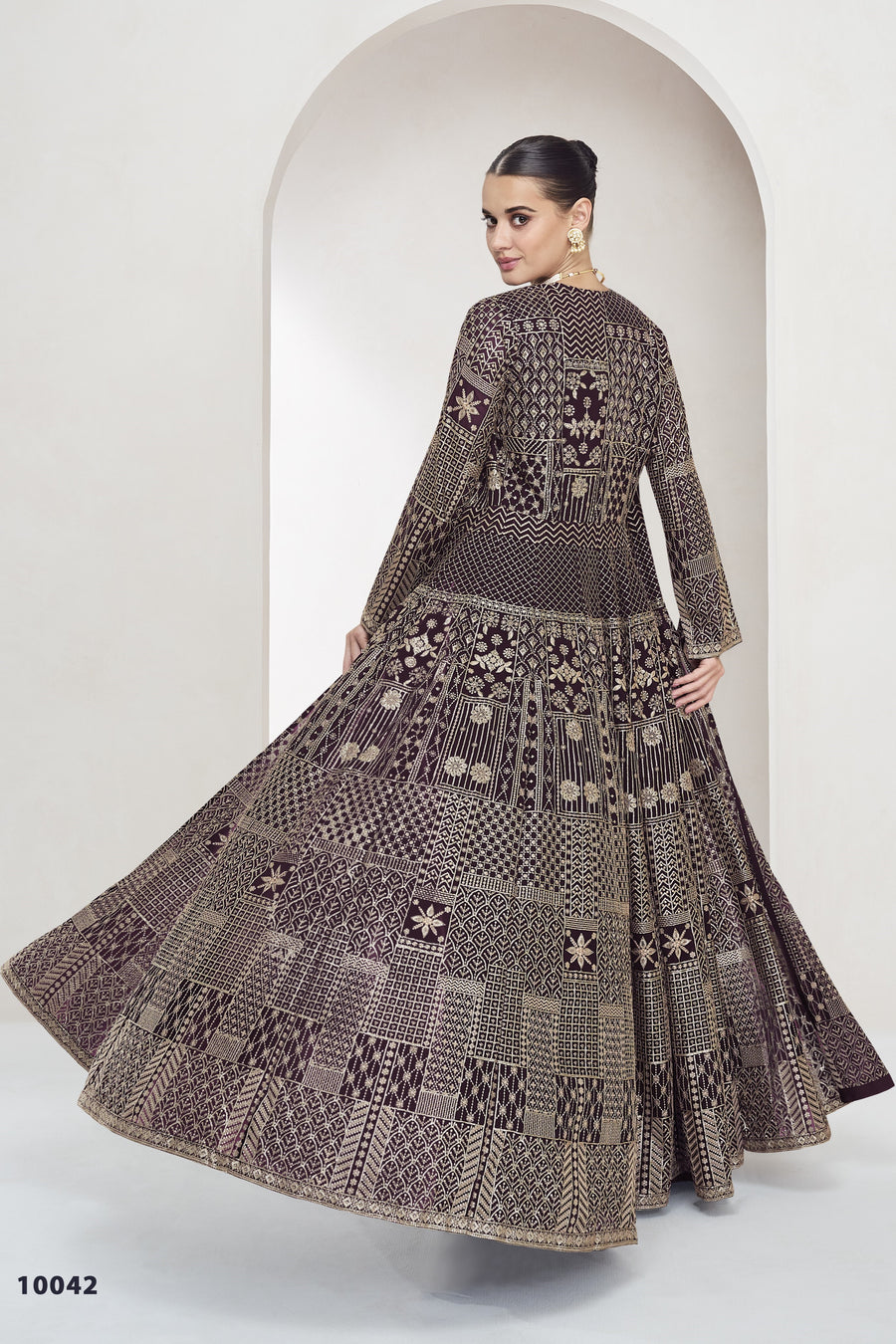 Maroon Georgette Palazzo with Choli & Jacket For Wedding & Indian Festival - Embroidery Work