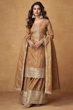Bronze Organza Simar Silk Palazzo Suit For Indian & Pakistani Wedding Festival - Embroidery Work