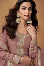 Mauve Organza Simar Silk Palazzo Suit For Indian & Pakistani Wedding Festival - Embroidery Work