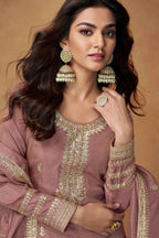 Mauve Organza Simar Silk Palazzo Suit For Indian & Pakistani Wedding Festival - Embroidery Work