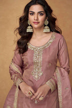 Mauve Organza Simar Silk Palazzo Suit For Indian & Pakistani Wedding Festival - Embroidery Work