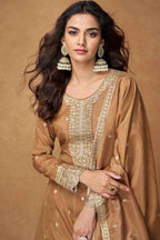 Bronze Organza Simar Silk Palazzo Suit For Indian & Pakistani Wedding Festival - Embroidery Work