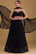 Black Georgette Lehenga Choli For Indian Festivals & Pakistani Weddings Dress - Sequence Embroidery Work, Zari Work
