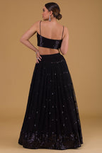 Black Georgette Lehenga Choli For Indian Festivals & Pakistani Weddings Dress - Sequence Embroidery Work, Zari Work