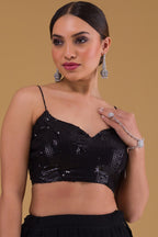 Black Georgette Lehenga Choli For Indian Festivals & Pakistani Weddings Dress - Sequence Embroidery Work, Zari Work