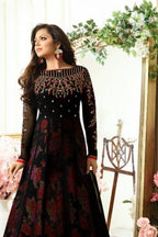 Black Georgette Anarkali Suit Indian Wedding Wear for Guests - Embroidery Work - close-up view