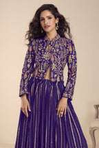 Purple Vichitra Silk Long Sleeves Lehenga with Sequins Embroidery Work - close-up view