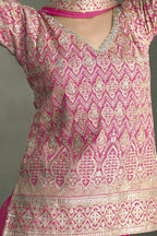 Pink Plazo Suit Design for Wedding in Simmer Silk with Embroidery Work - hem and footwear detail