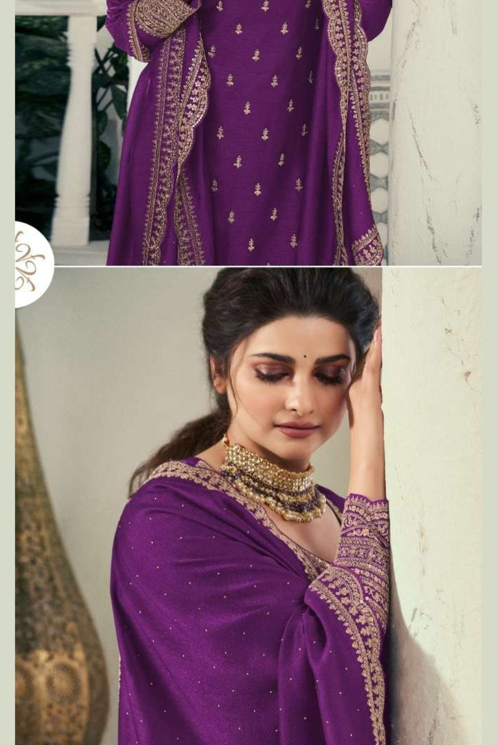 Purple Georgette Silk Kameez with Pant Suit For Indian Festivals & Pakistani Weddings Dress - Thread Embroidery Work - hem and footwear detail