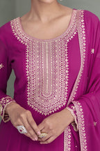 Magenta Georgette Anarkali Suit For Indian & Pakistani Wedding Festival - Embroidery Work - hem and footwear detail