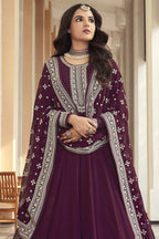 Purple Georgette Anarkali Suit for Festive Wear For Women - Embroidery Work - close-up view
