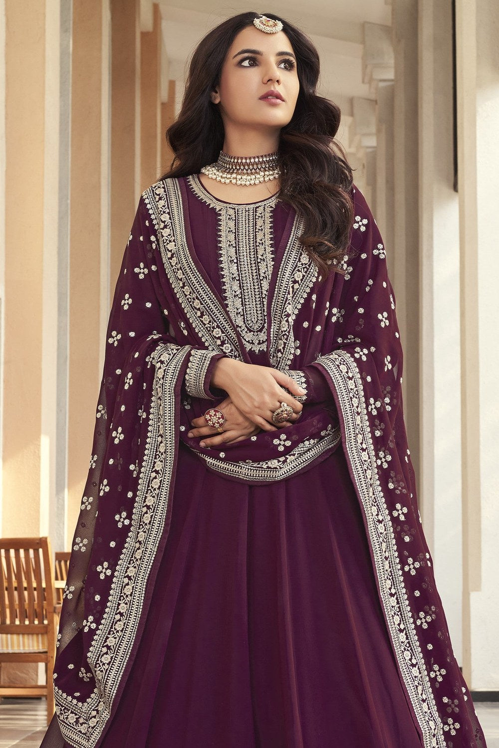 Purple Georgette Anarkali Suit for Festive Wear For Women - Embroidery Work - close-up view