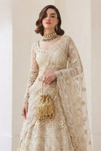 Cream Sangeet Lehenga Choli in Net with Sequins & Thread Embroidery - close-up view