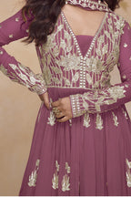 Burgundy Latest Plazo Design for Wedding with Embroidered Chinon Silk - hem and footwear detail