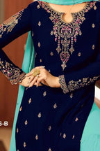 Blue Georgette Pakistani Gharara Suit for Wedding - Thread Embroidery Work RTS - hem and footwear detail