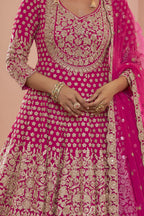 Pink Pakistani Dress with Georgette Kameez and Skirt - hem and footwear detail