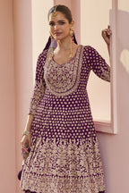 Pakistani Dress Plum Georgette Kameez with Skirt Dori Stone Work - close-up view