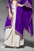 Purple Crepe Blouse With Skirt & Shrug For Indian & Pakistani Wedding Festival - Dori Work, Embroidery Work - hem and footwear detail