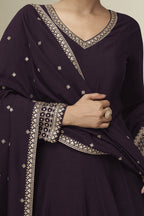 Plum Premium Silk Anarkali Dress for Wedding with Embroidery - hem and footwear detail