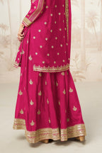Pink Chinon Silk Palazzo Suit for Indian Wedding Wear For Guests - Sequence Embroidery Work, Embroidery Work - hem and footwear detail