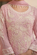 Baby Pink Georgette Short Kurta Set with Dupatta in Sequin Embroidery - hem and footwear detail