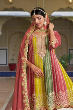 Multicolor Chinon Silk Plazo For Indian Festivals & Weddings - Embroidery Work - close-up view