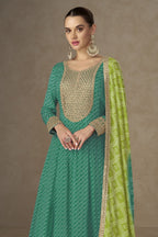 Green Chinon Silk Sequins Embroidered Anarkali with Bandhani Dupatta - close-up view