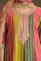 Multicolor Chinon Silk Plazo For Indian Festivals & Weddings - Embroidery Work - hem and footwear detail
