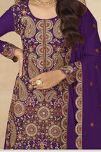 Purple Chinon Silk Plazo Suit for Women with Embroidery - hem and footwear detail