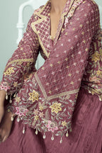 Pink Chinon Silk Kameez With Skirt For Indian & Pakistani Wedding Festival - Thread Embroidery Work, Real Mirror Work, Dori Work - hem and footwear detail