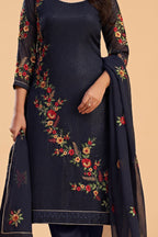 Blue Georgette Kameez with Pant For Indian Festivals & Weddings - Sequence Embroidery Work, Thread Embroidery Work, Zari Work - detail view