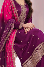 Purple Silk Georgette Sangeet Plazo Suit for Traditional Pakistani Clothes - Embroidery Work - hem and footwear detail