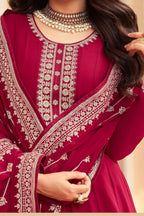 Red Georgette Anarkali Wedding Gown India - Embroidery Work - hem and footwear detail