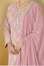 Baby Pink Georgette Thread Embroidered Latest Plazo Design for Wedding - hem and footwear detail