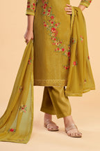 Yellow Georgette Kameez with Pant For Ladies Indian Festivals & Weddings - Sequence Embroidery Work, Thread Embroidery Work, Zari Work - hem and footwear detail