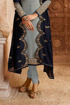 Light Gray Satin Georgette Kameez With Chuddidar For Wedding & Festival - Embroidery Work RTS - hem and footwear detail