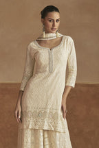 Cream Georgette Thread Embroidery Latest Plazo Design for Wedding - close-up view