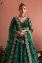 Green Long Sleeves Lehenga Choli for Wedding Guest in Net - Thread & Sequins - close-up view