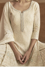 Cream Georgette Thread Embroidery Latest Plazo Design for Wedding - hem and footwear detail