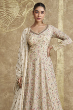 Off White Georgette Festival Anarkali Suit - Embroidery Work - close-up view