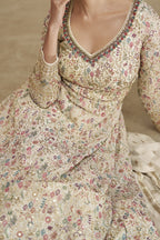 Off White Georgette Festival Anarkali Suit - Embroidery Work - hem and footwear detail