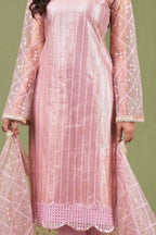 Baby Pink Net Kameez with Pant Indian Attire for Women with Zari Work - hem and footwear detail
