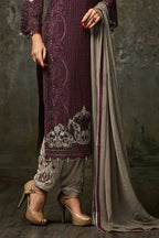 Purple Brown Georgette Kameez With Pant For Wedding & Festival - Embroidery Work 1600 RTS - hem and footwear detail
