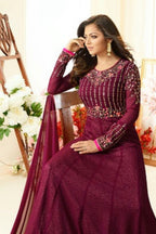 Dark Pink Georgette Anarkali Suit Engagement Dresses For Women - Embroidery Work - close-up view