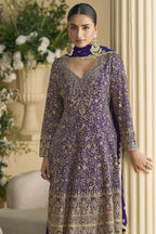 Purple Georgette Palazzo Suit For Indian & Pakistani Wedding Festival - Embroidery Work, Swarovski Work - close-up view