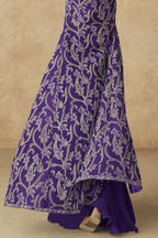Purple Georgette Palazzo with Choli & Jacket For Wedding & Indian Festival - Embroidery Work - hem and footwear detail