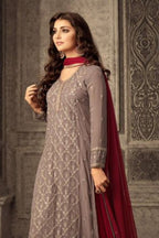 Coffee Red Georgette Plazo Suit For Women Wedding & Festival - Embroidery Work 1250 - close-up view