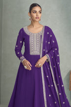 Violet Georgette Anarkali Suit For Indian & Pakistani Wedding Festival - Embroidery Work - close-up view