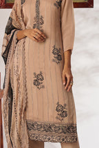 Beige Organza Kameez With Pant For Indian & Pakistani Wedding Festival - Thread Embroidery Work - detail view